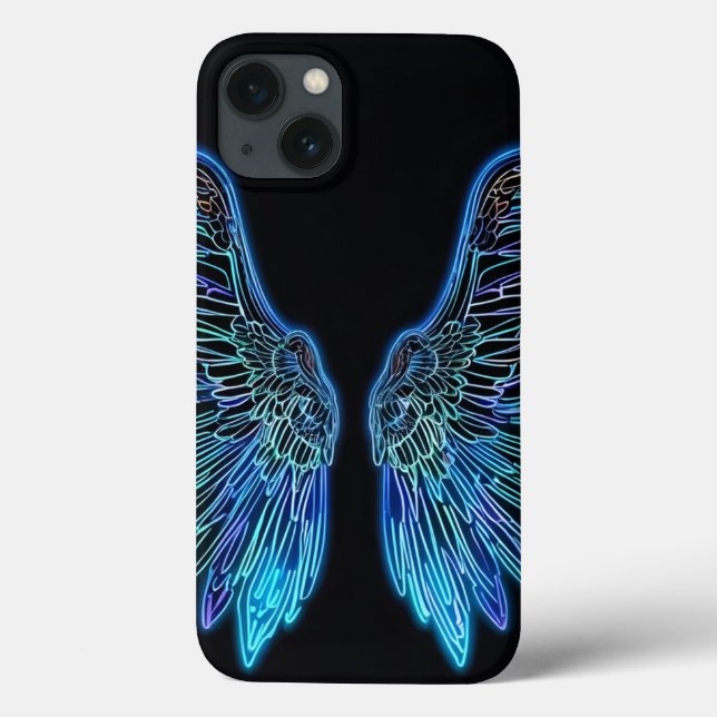 Neon Blue and Black Angel Wings Case-Mate iPhone Case (Back)