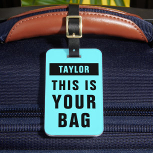 Neon Blue And Black Bold Colorful Name Template Luggage Tag