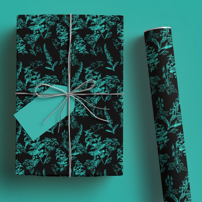 Neon Blue and Black Bright Wildflower Wrapping Paper Sheets (Creator Uploaded)