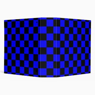 Neon Blue and Black Checkered Checkerboard Vintage 3 Ring Binder