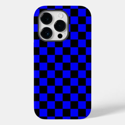 Neon Blue and Black Checkered Checkerboard Vintage Case_Mate iPhone 14 Pro Case