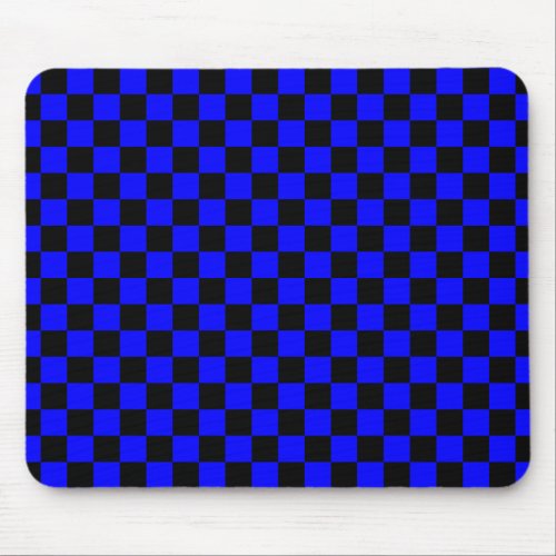 Neon Blue and Black Checkered Checkerboard Vintage Mouse Pad