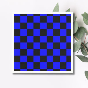 Neon Blue and Black Checkered Checkerboard Vintage Napkins