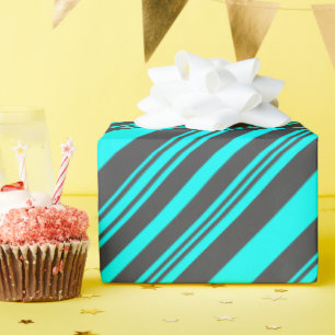 Neon Blue and Gray Stripes Wrapping Paper