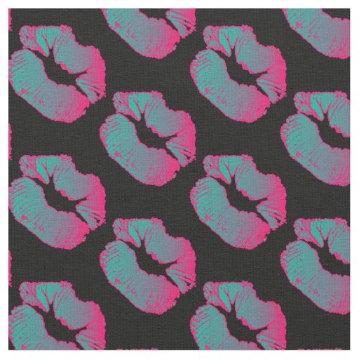 Neon BLue and Hot Pink Lipstick Kiss on Black Fabric