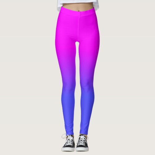 Neon Blue and Hot Pink Ombr Shade Color Fade Leggings