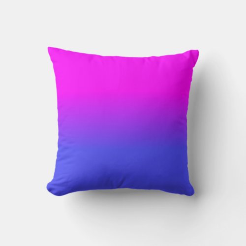 Neon Blue and Hot Pink Ombr Shade Color Fade Throw Pillow