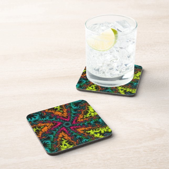 Neon | Blue and Orange Fractal Art Beverage Coaster (Right Side)