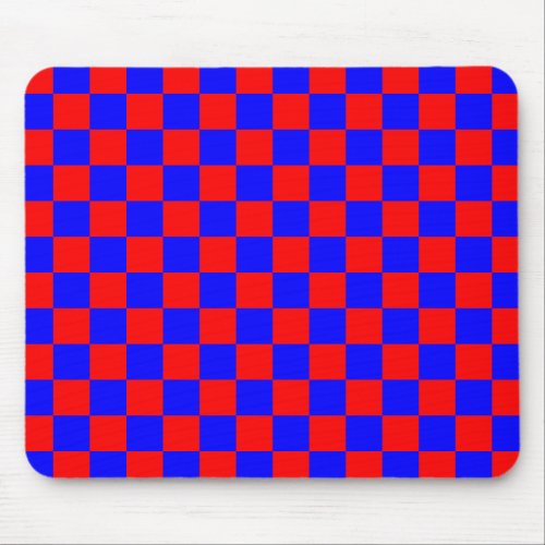 Neon Blue and Red Checkered Checkerboard Vintage Mouse Pad