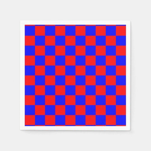 Neon Blue and Red Checkered Checkerboard Vintage Napkins