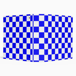 Neon Blue and White Checkered Checkerboard Vintage 3 Ring Binder