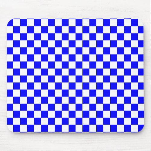 Neon Blue and White Checkered Checkerboard Vintage Mouse Pad