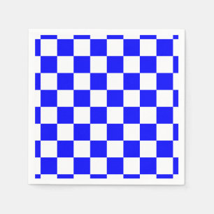 Neon Blue and White Checkered Checkerboard Vintage Napkins