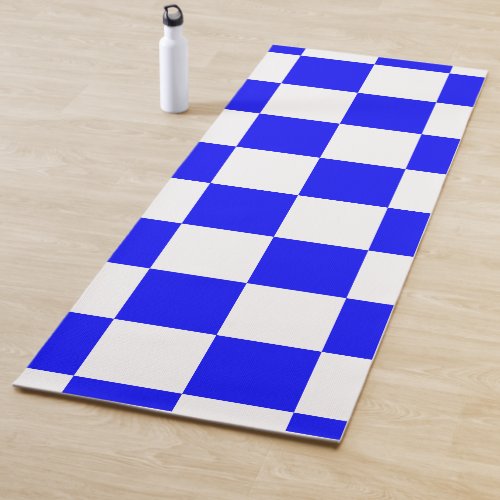 Neon Blue and White Checkered Checkerboard Vintage Yoga Mat