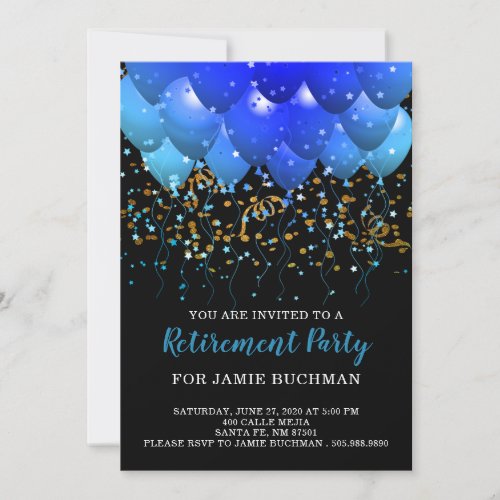 Neon Blue Balloons Retirement Party Invitation