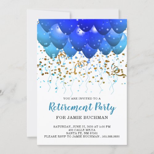 Neon Blue Balloons Retirement Party Invitation