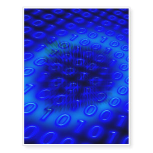 Neon Blue Binary Abstract Temporary Tattoos