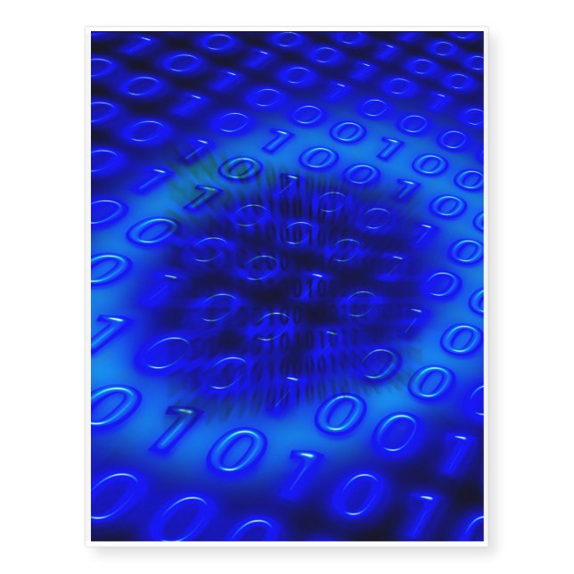 Neon Blue Binary Abstract Temporary Tattoos (Front)