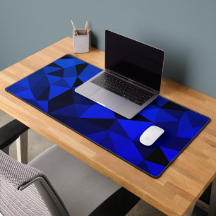 Neon blue black geometric mesh pattern desk mat