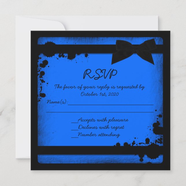 Neon blue black ribbon grunge wedding RSVP Invitation (Front)