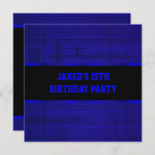 Neon Blue Black Stripe Boys 15th Birthday Party Invitation (Front/Back)