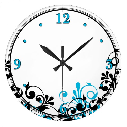 Neon Blue Black White Floral Wall Clock | Zazzle.com