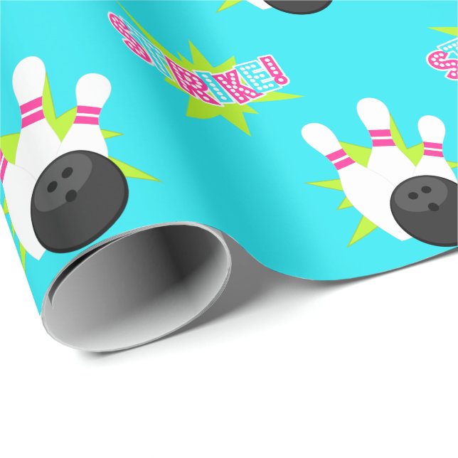 Neon Blue Bowling Wrapping Paper (Roll Corner)