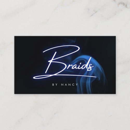 Neon Blue Braids Script Typography  Business Card