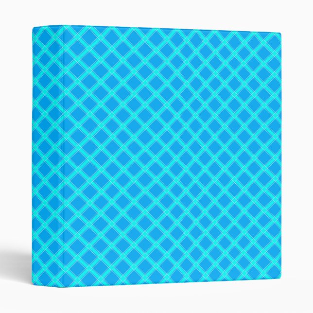 Neon blue bright checked pattern  3 ring binder (Front/Spine)
