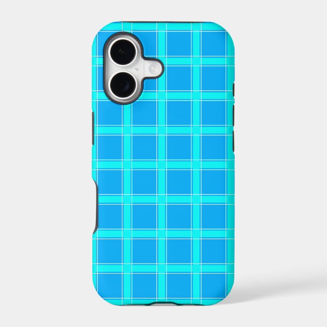 Neon blue bright checked pattern  iphone case (Back)