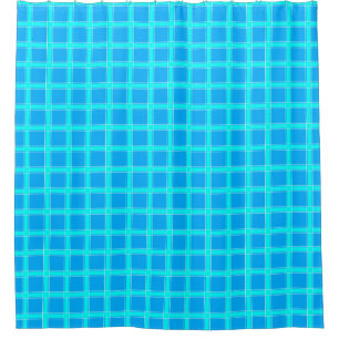 Neon blue bright checked pattern shower curtain