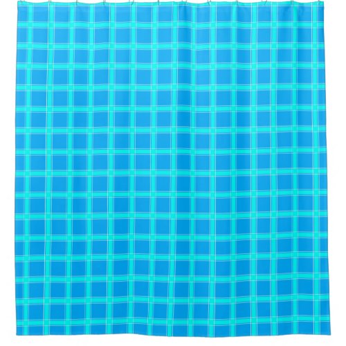 Neon blue bright checked pattern  shower curtain