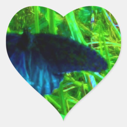 neon blue butterfly  bright green background heart sticker