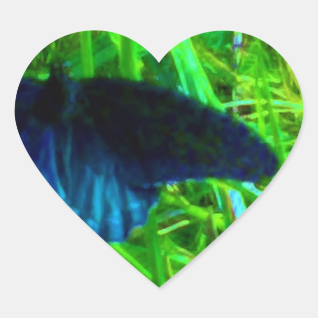 neon blue butterfly  bright green background heart sticker (Front)