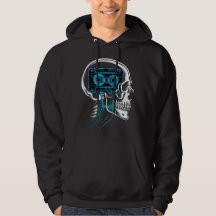 Neon Blue Cassette Tape Skull Soundwave Art