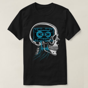 Neon Blue Cassette Tape Skull Soundwave Art T-Shirt