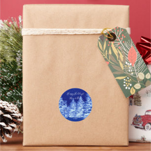 Neon Blue Christmas Tree Classic Round Sticker