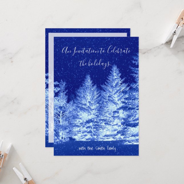 Neon Blue Christmas Tree Invitation (Front/Back In Situ)