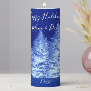 Neon Blue Christmas Tree Pillar Candle
