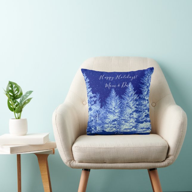 Neon Blue Christmas Tree  Throw Pillow (Chair)