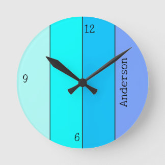 Neon Blue Color Lines with Name Round Clock