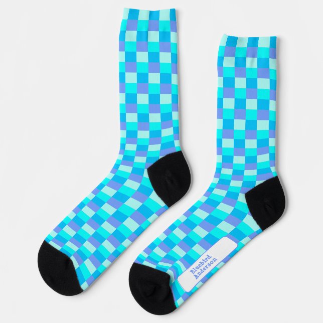 Neon Blue Color Pattern Socks (Left)