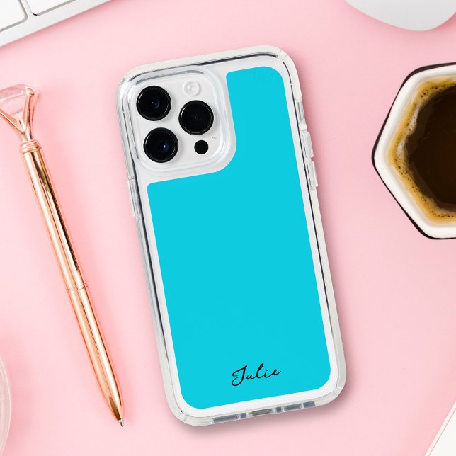 Neon Blue Custom Calligraphy Name Minimal Clear Speck iPhone Case (Creator Uploaded)