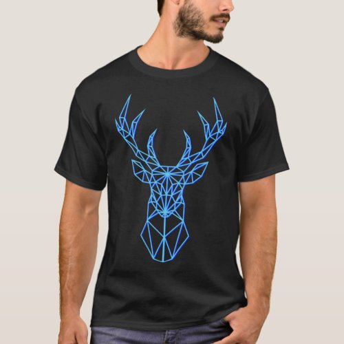 Neon Blue Deer Head _ Geometric Polygon Antlers Pr T_Shirt