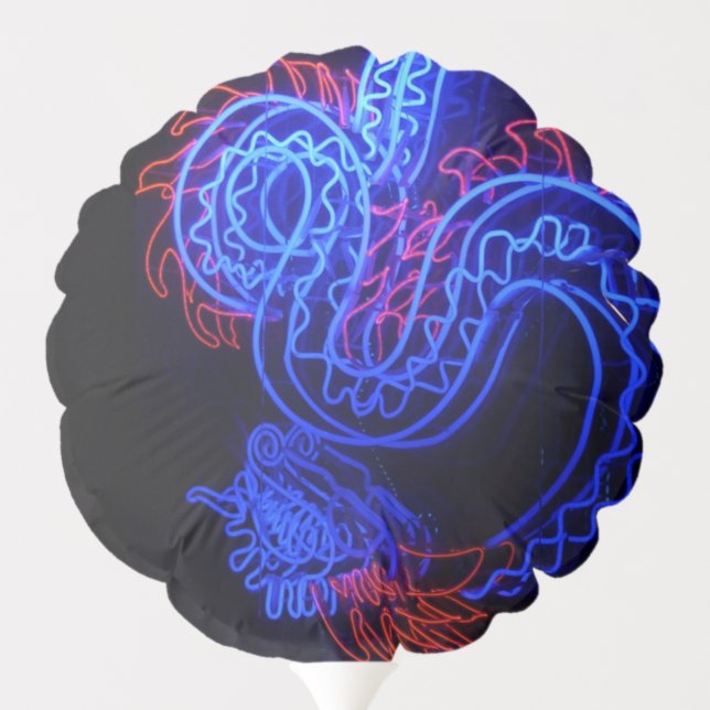 Neon Blue Dragon Black Background Bright Balloon (Back)