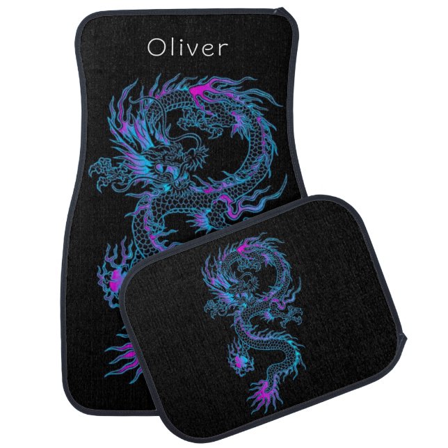 Neon Blue Dragon Custom Car Floor Mat (Set)