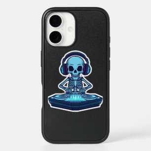 Neon Blue Gaming Skull with Headphones iPhone 16 C Case