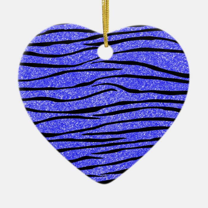 Neon blue glitter zebra stripes ornaments