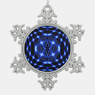 Neon blue glob fractal snowflake pewter christmas ornament