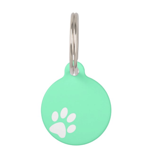 neon blue green paw print tag animal pet (Front)